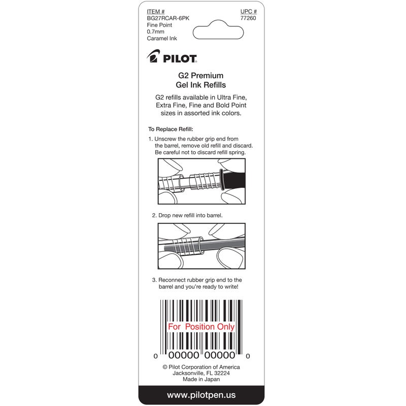 PILOT بايلوت، إعادة تعبئة حبر جل G2، نقطة رفيعة 0.7 مم، كراميل، عبوة من 2 - Image 2